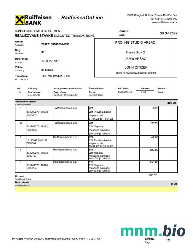 Bulgaria Postwzór wyciągu bankowego w formacie Word i PDF